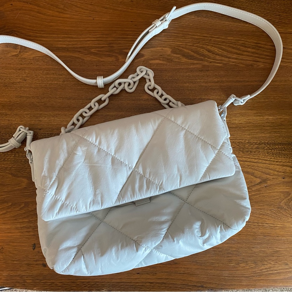 White Quilted Charles & Keith Shoulder/Crossbody Bag